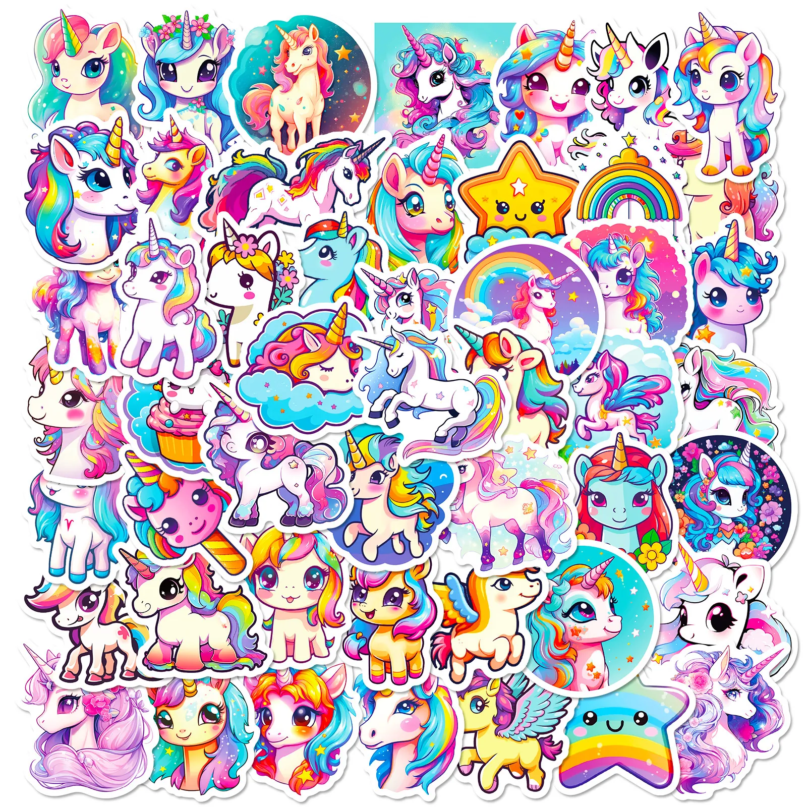 Cute Cartoon Unicorn Stickers Waterproof Vinyl Colorful Rainbow Macaron Patterns For Laptop Water Bottle Stationery Decoration