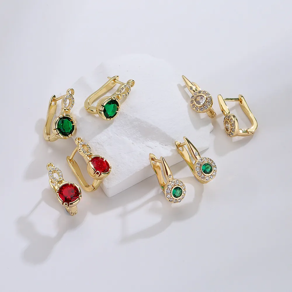 Geometric Copper Leverback Earrings 18K Gold Plated Colorful Zircon Retro Luxury Jewelry For Women