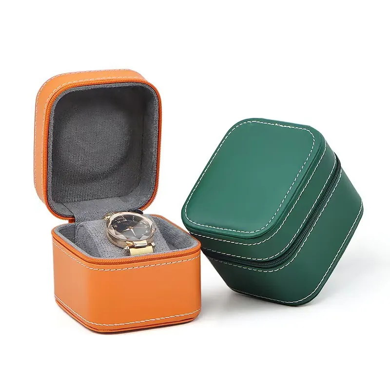 Watch Storage Box PU Leather Zipper Travel Display Case With Protective Velvet Interior Organizer Case