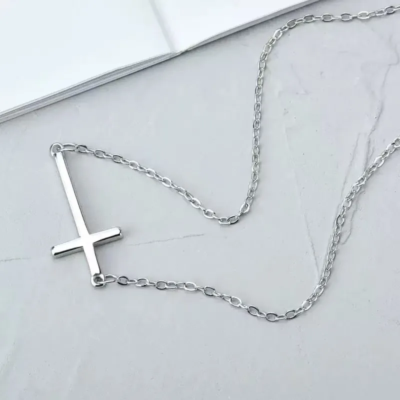 Minimalist Copper Silver Plated Horizontal Cross Pendant Necklace For Women Elegant Chic O-chain Clavicle Chain Daily Jewelry