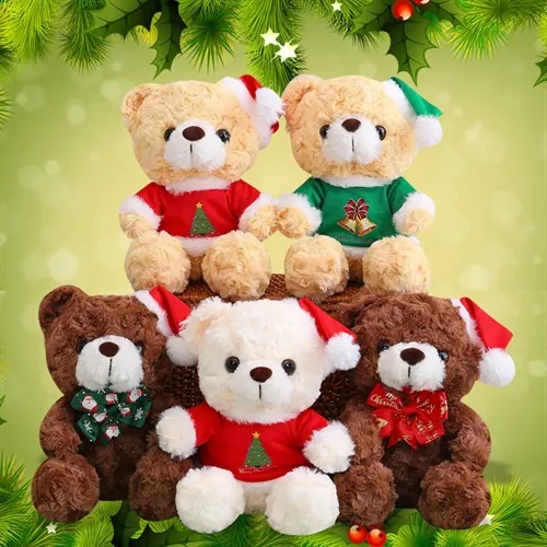 Christmas Teddy Bear Plush Toy Soft Stuffed Animal With Festive Hat And Sweater Ornament For Holiday Gift