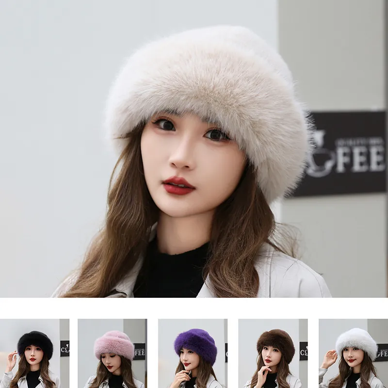 Plush Faux Fur Winter Hat Warm Thickened Elegant Round Beret For Women Princess Style Soft Solid Color