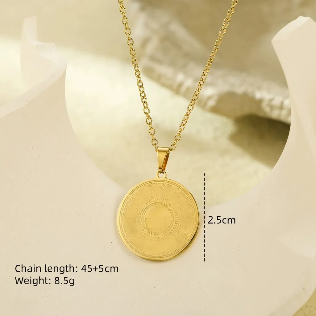Collier avec Pendentif Rond en Acier Inoxydable pour Hommes Femmes Calligraphie Arabe Allah Médaille Pièce Gravée Bijoux Religieux