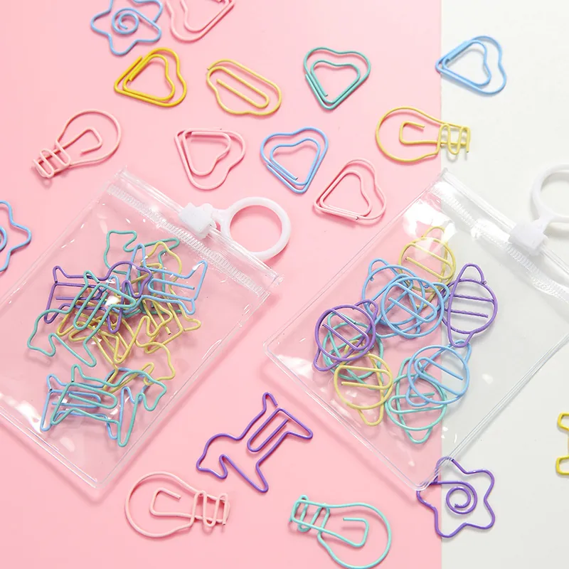 Shaped Paper Clips Candy Color Plastic Coated Metal Wire Creative Bookmarks For Office School Students With Storage Bag
