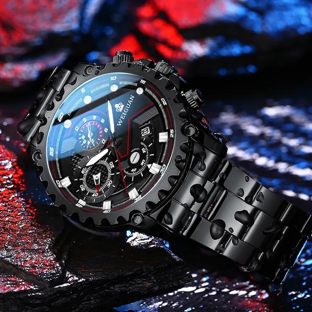 Men Sport Quartz Watch Waterproof Luminous Calendar Date Stainless Steel Alloy Business Casual Men Wristwatch