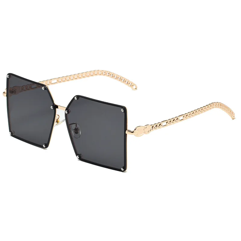 Oversized Square Sunglasses With Metal Chain Temples UV400 Protection Rimless Rivet Fashion Eyewear For Women Men