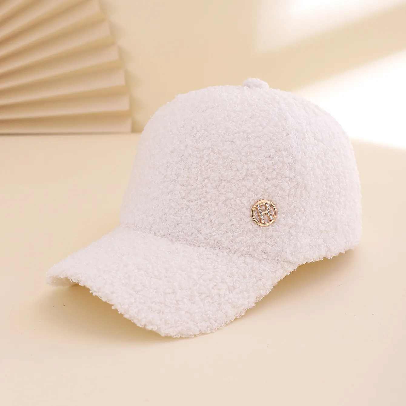 Winter Warm Baseball Cap Faux Lamb Wool Fleece Thickened Peaked Hat With Rhinestone Metal Letter Fashion Casual For Women Men
