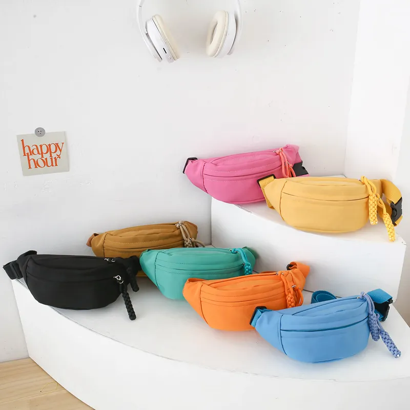 Kids Nylon Waist Bag Trendy Chest Crossbody Pack With Braided Zipper Pulls For Toddlers Boys Girls Outdoor Travel