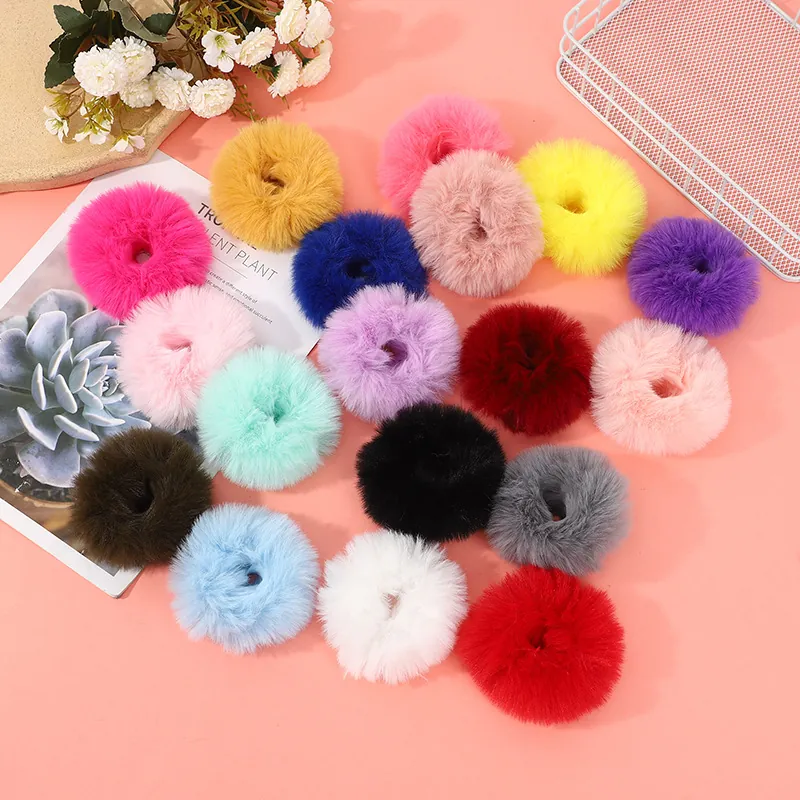 Chouchous En Fausse Fourrure De Lapin Élastiques À Cheveux En Peluche Douce Support De Queue De Cheval Accessoires Cheveux Hiver Pour Femmes Filles