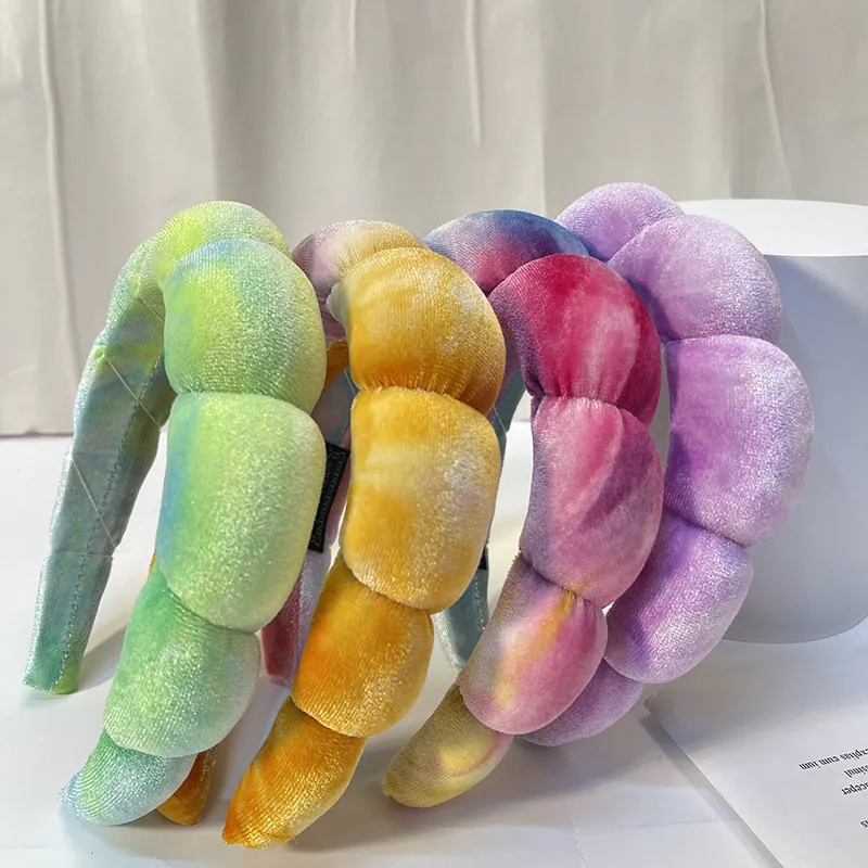 Tie Dye Padded Headband Colorful Velvet Sponge Thickened Cloud Hair Band For Makeup Face Washing SPA Headwear For Women