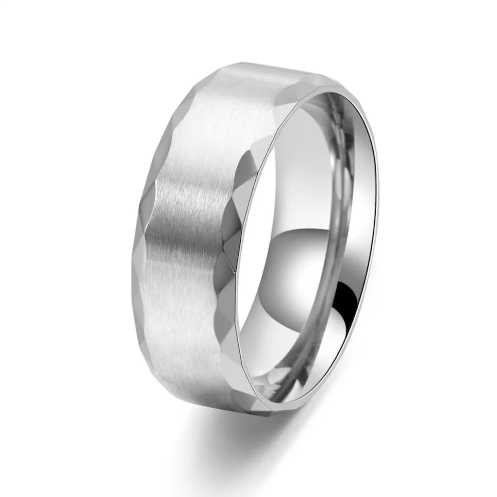 Men Band Ring Titanium Steel Brushed Finish Multi Faceted Edge Geometric Minimalist Fashion Finger Jewelry