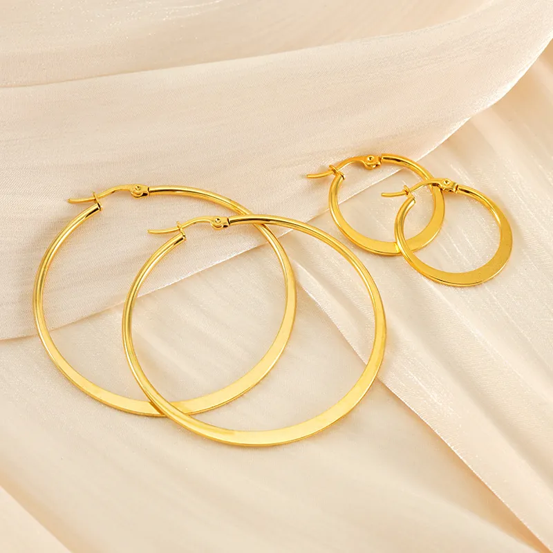 Stainless Steel 18K Gold Plated Hoop Earrings For Women Geometric Round Circle Fashion Commuter Jewelry Accessories