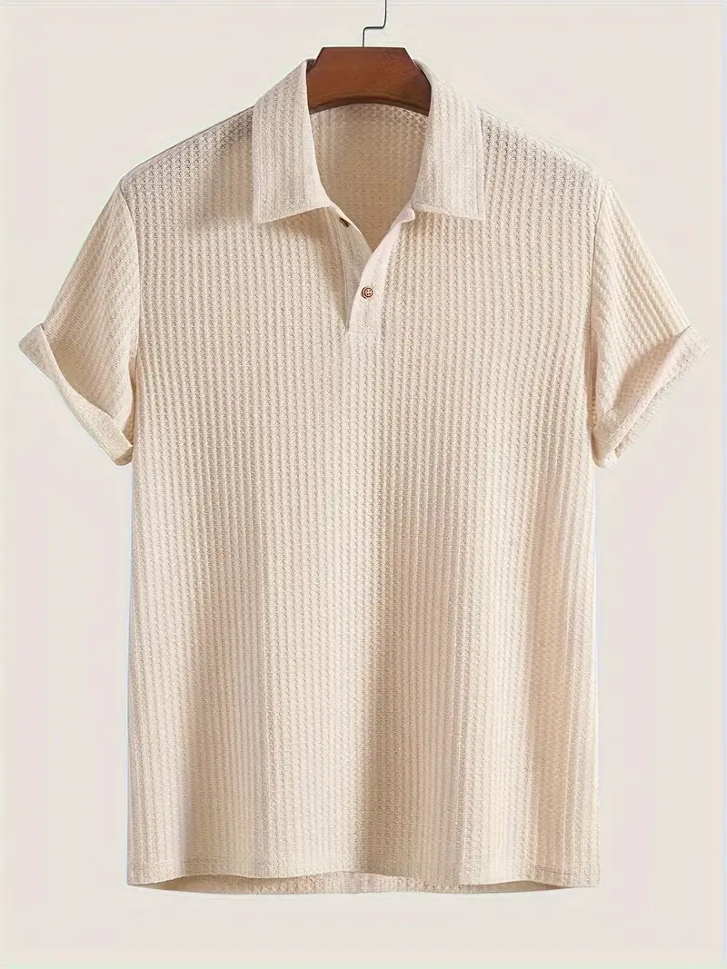 Herren Kurzarm Polo-Shirt Sommer Atmungsaktiv Spleißen Top Einfarbig Polo-Kragen Mode Urban Stil Waffelstrick Polo-Shirt