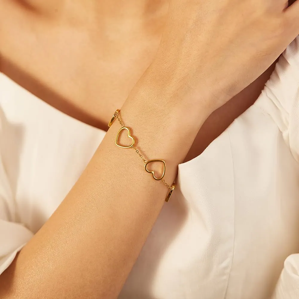 Hollow Heart Pendant Chain Bracelet Stainless Steel Adjustable Minimalist Romantic Fashion Jewelry For Women