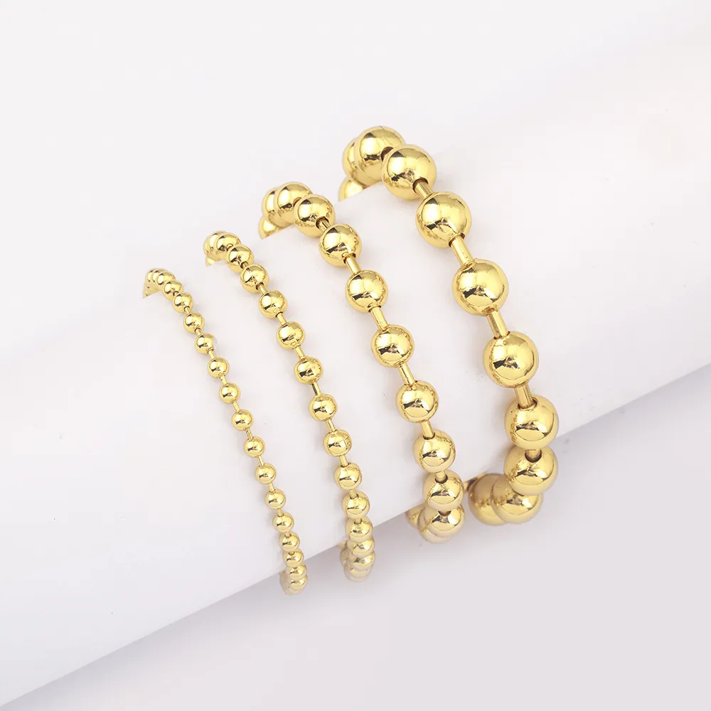 Round Bead Chain Bracelet 18K Gold Plated Copper Adjustable Extension Link Minimalist Bohemian Style Women Jewelry