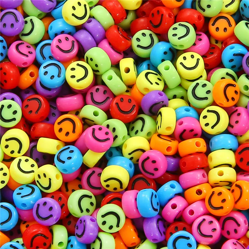 Acryl Smiley Gesicht Perlen Flache Runde Münze Lose Zwischenperlen DIY Armband Halskette Schmuckherstellung Handarbeit Handwerk