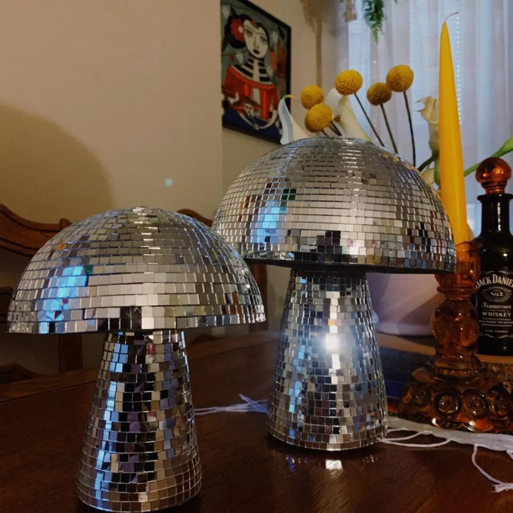 Mushroom Disco Ball Home Decor Glass Mirror Handmade Retro Creative Sparkling Ornament Indoor Party Decoration Reflective