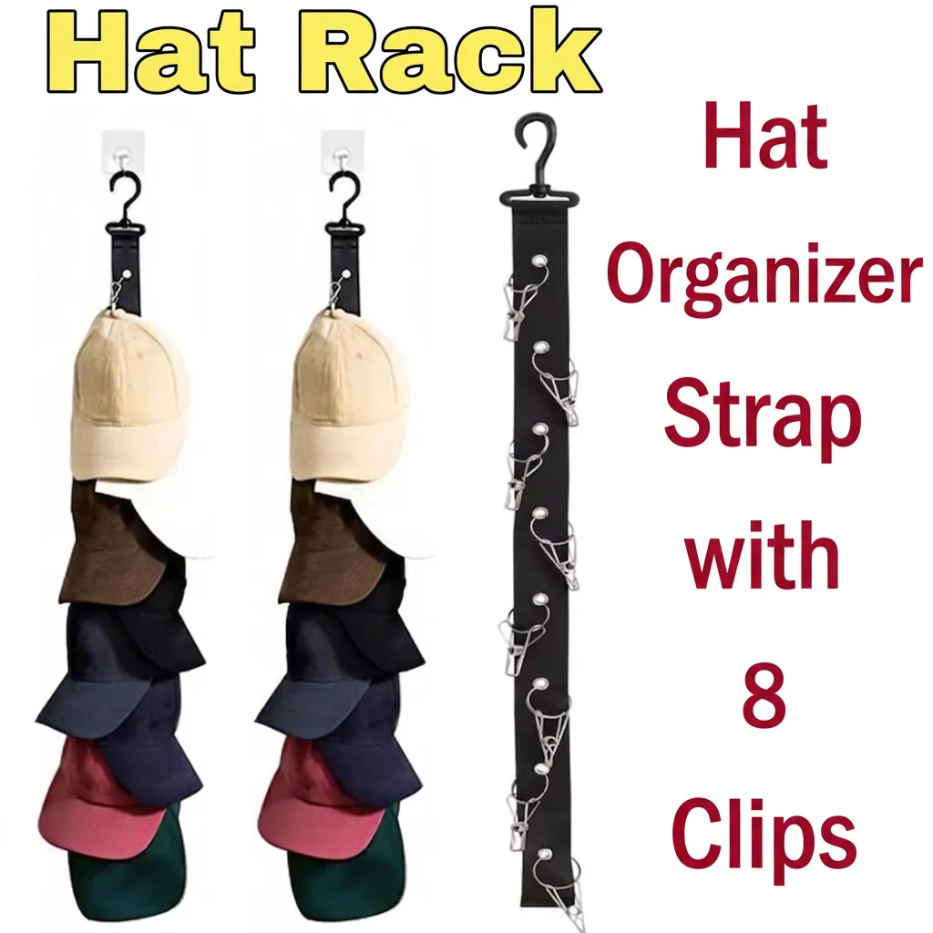 Correa Organizadora De Almacenamiento De Sombreros Con Clips De Acero Inoxidable Para Armario Puerta Pared Colgado Vertical Gorras De Béisbol