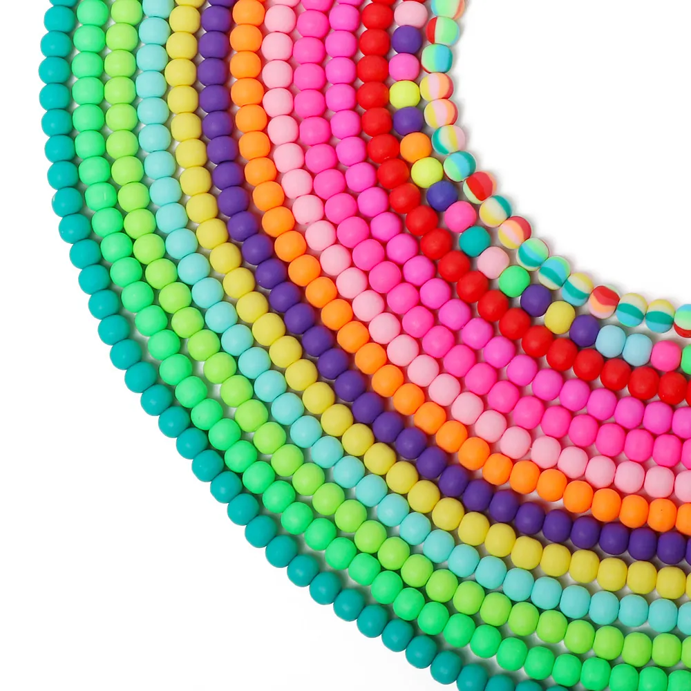 Bunte Polymer Ton Rundperlen Für DIY Halskette Armband Herstellung Handgefertigter Schmuckbedarf Regenbogen Matt