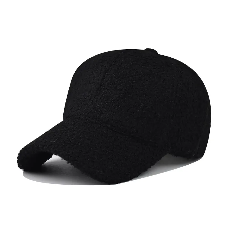 Solid Color Lambswool Baseball Cap Winter Warm Sherpa Fleece Sun Hat Outdoor Windproof Casual Curved Brim For Women Men