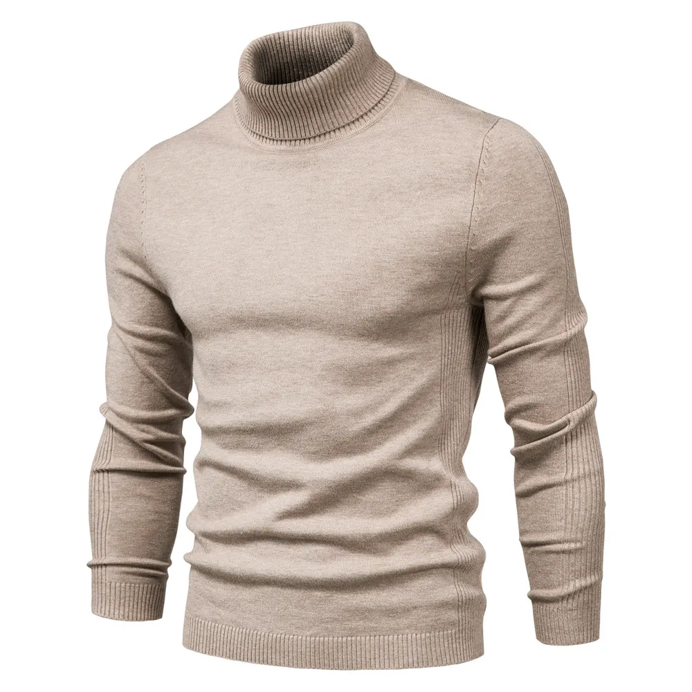 Men Turtleneck Sweater Slim Fit Knit Pullover Long Sleeve Solid Color Ribbed Casual Autumn Winter Knitwear Tops