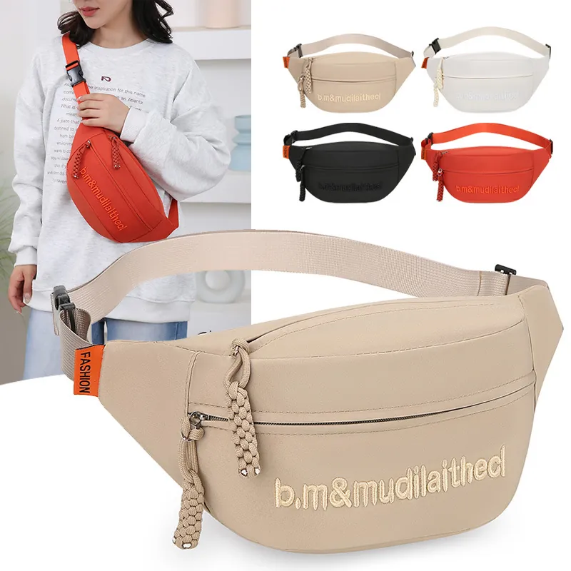 Women Chest Bag Oxford Cloth Casual Sports Waist Belt Bag With Adjustable Strap Braided Zipper Pull Crossbody Bag