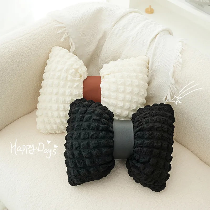Bowknot Throw Pillow Puff Popcorn Fabric Decorative Cushion For Office Chair Sofa Bed Lumbar Support Modern Aesthetic