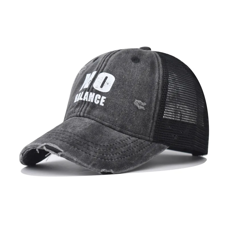 Washed Cotton Trucker Cap Distressed Baseball Kappe Mesh Rücken Vintage Rissiger Briefdruck Sonnenschutz Verstellbar Unisex