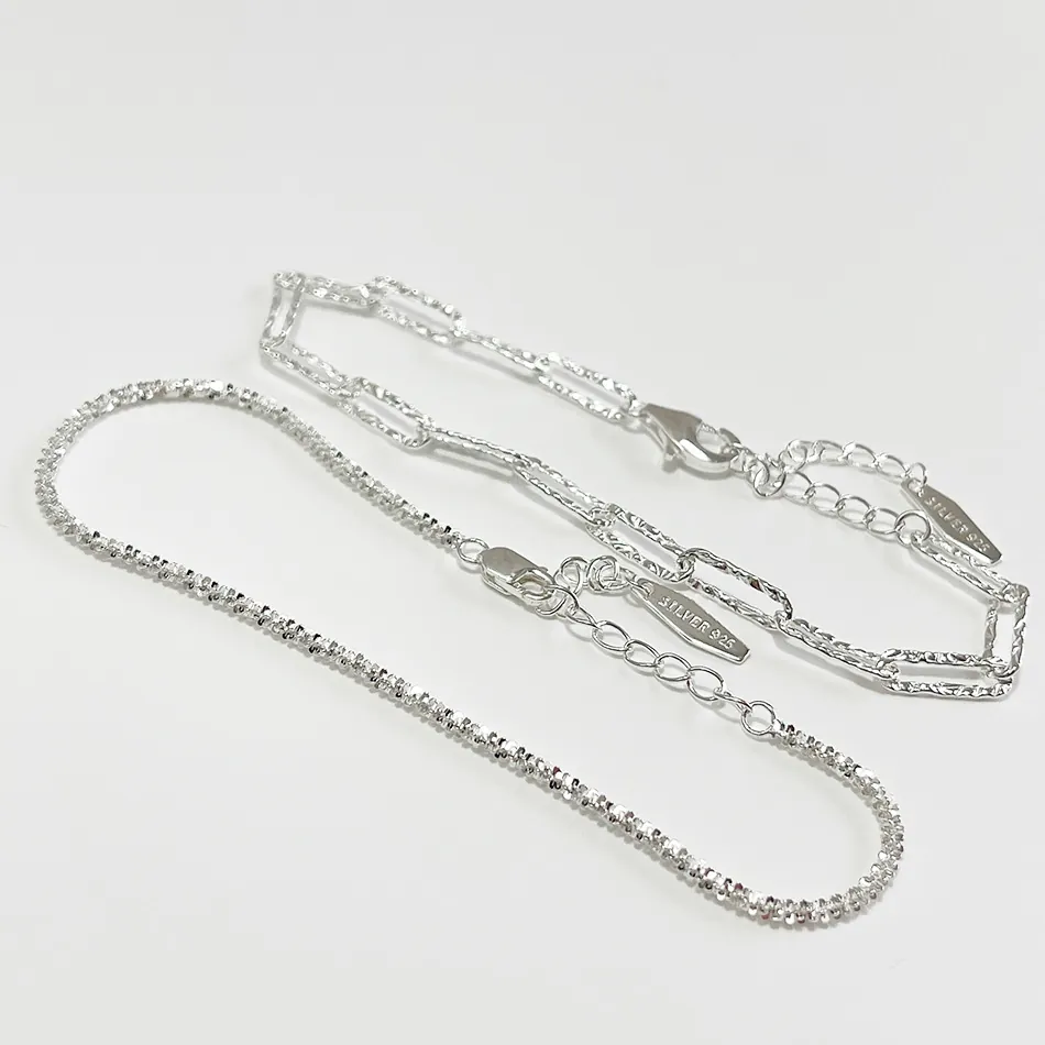Bracciale Minimalista A Doppio Strato Scintillante In Argento Sterling 925 Catena A Maglie Rettangolari Regolabile Da Donna