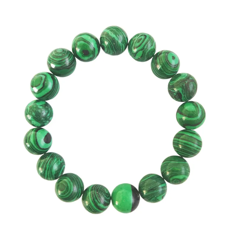 Green Malachite Beaded Bracelet Striped Round Natural Stone Style Beads Elastic Hand String Unisex Fashion Jewelry Accessory