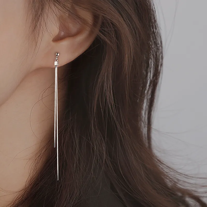 Long Tassel Linear Drop Earrings For Women Minimalist Elegant Snake Bone Chain Jewelry With 925 Sterling Silver Earring Post