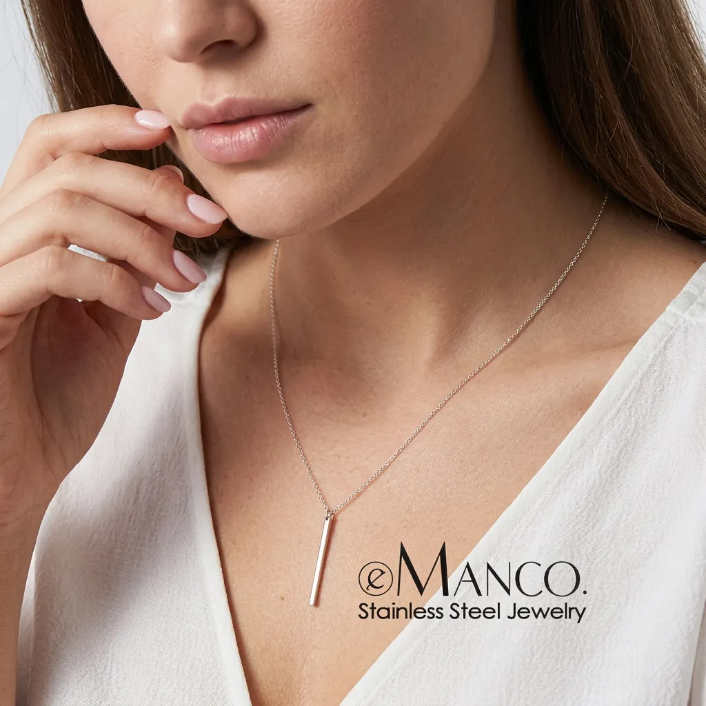 Minimalist Vertical Bar Pendant Necklace Stainless Steel Gold Plated Geometric Jewelry For Women Elegant Style