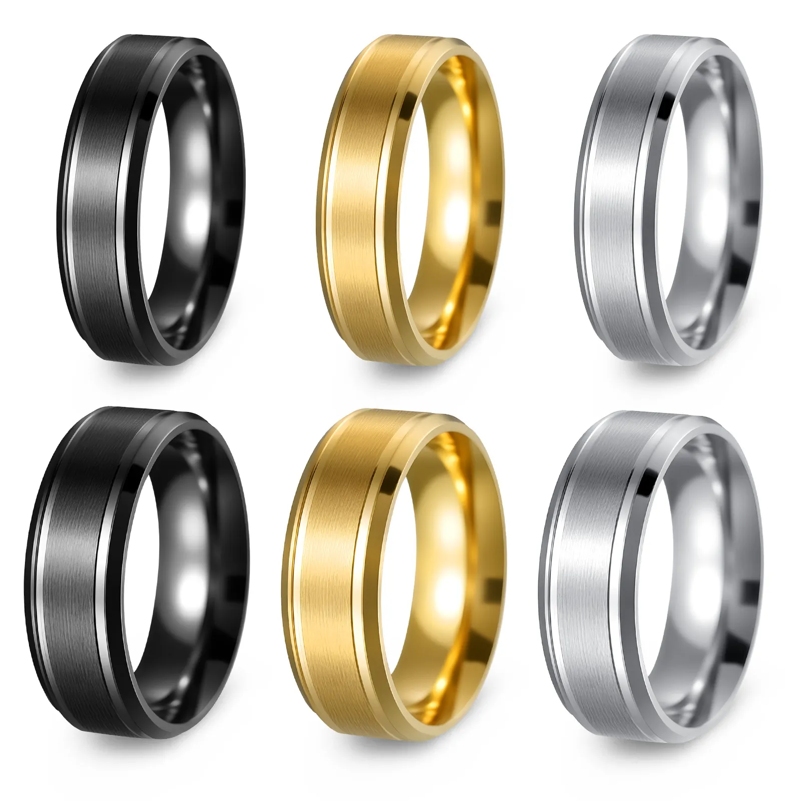 Stainless Steel Ring Brushed Matte Center Polished Beveled Edge Minimalist Band For Men Unisex Industrial Style Jewelry