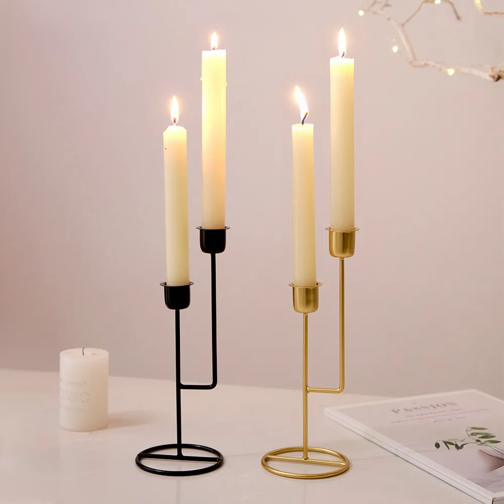 Double Head Metal Candlestick Iron Minimalist Nordic Style Desktop Decorative Candle Holder For Wedding Dining Table