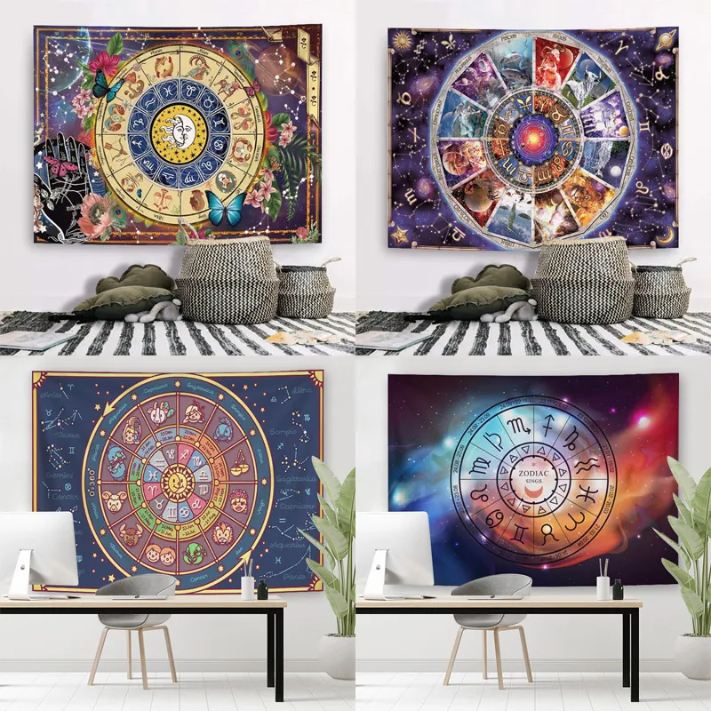 Zodiac Signs Astrology Tapestry Wall Hanging Polyester Fabric Bohemian Scandi Style Bedroom Living Room Home Decor