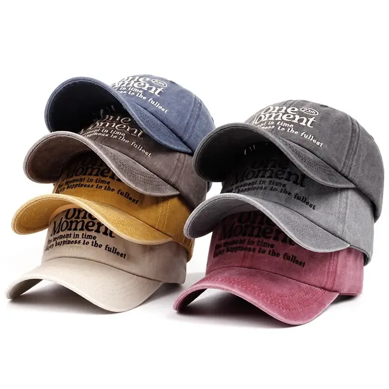 Washed Cotton Baseball Cap Retro Letter Embroidery Adjustable Vintage Dad Hat Sun Protection Unisex