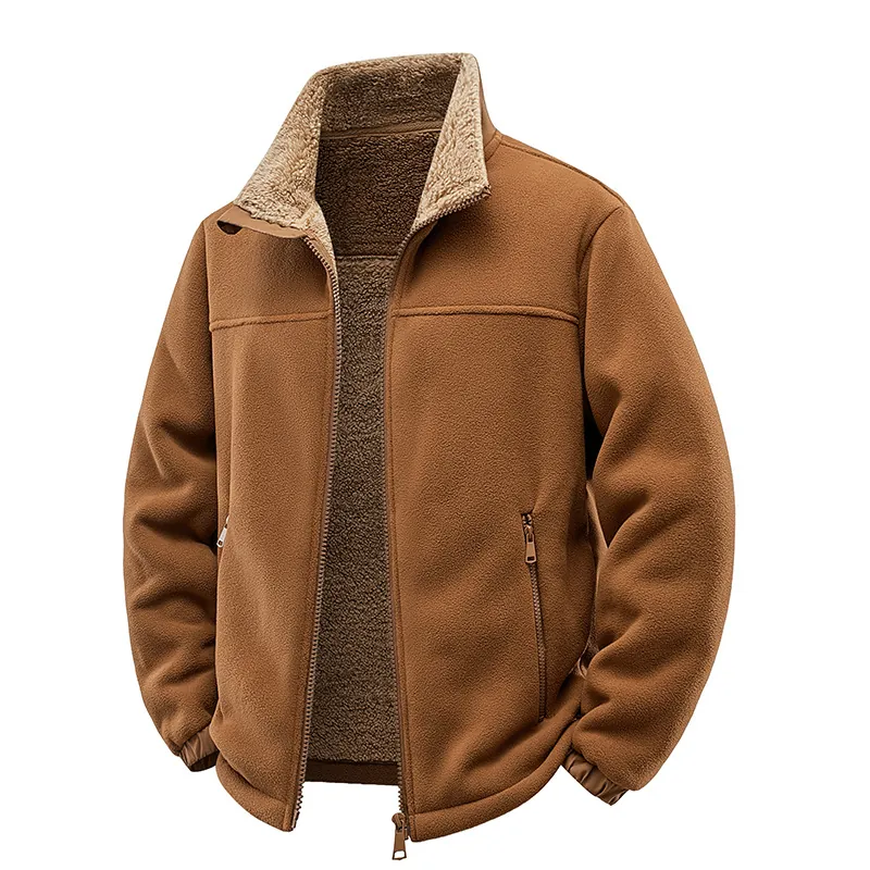 Herren Verdickt Fleecejacke Warm Stehkragen Lammfell Gefüttert Durchgehender Reißverschluss Sweatshirt Outdoor Casual Strickjacke