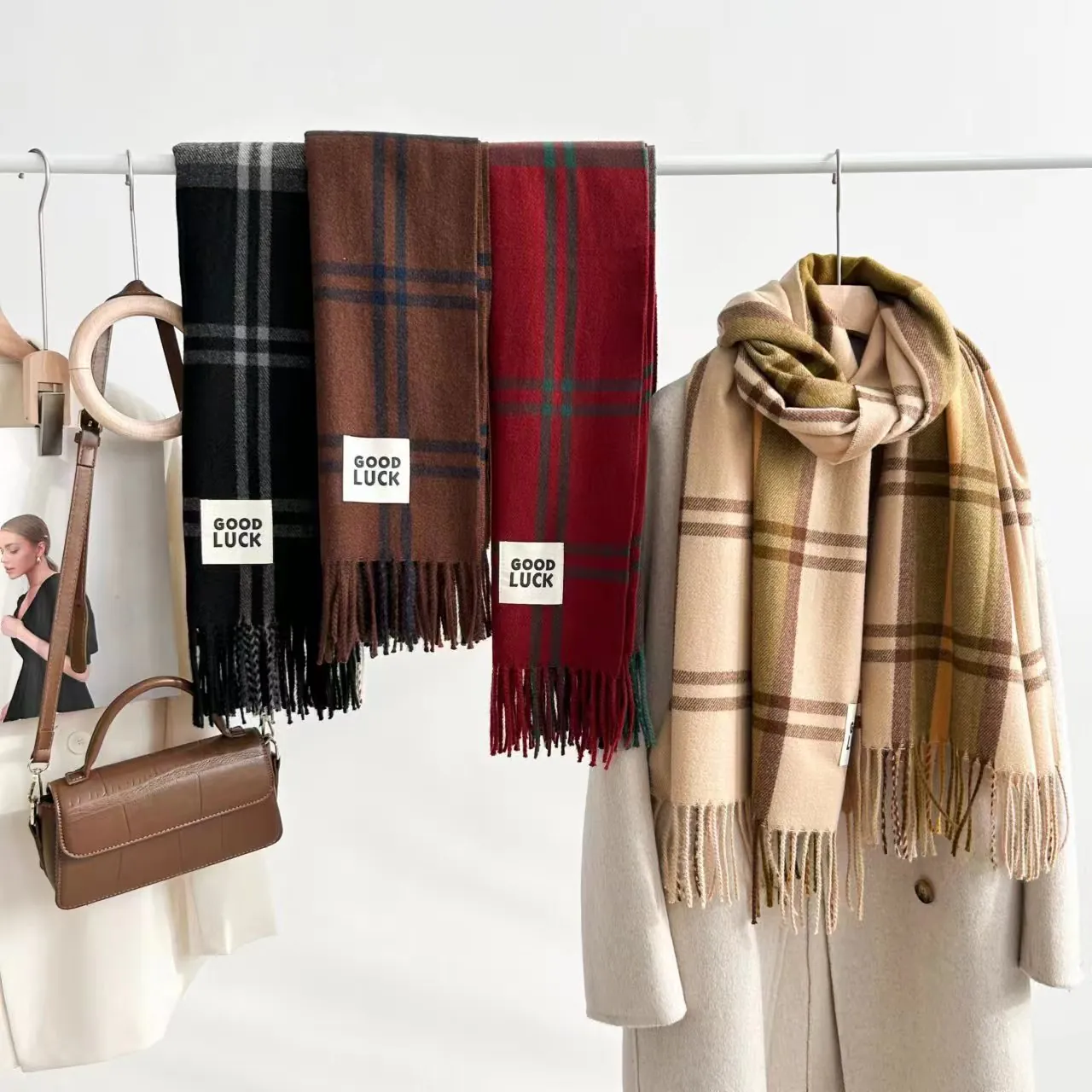 British Style Plaid Scarf Thick Warm Imitation Cashmere Shawl With Tassels For Winter Retro Check Pattern Women Men
