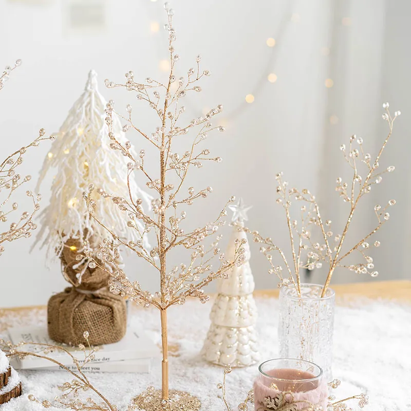 Handmade Acrylic Christmas Decoration Wreath Garland Branch Champagne Gold Beaded Tree Ornaments For Festive Window Home Decor