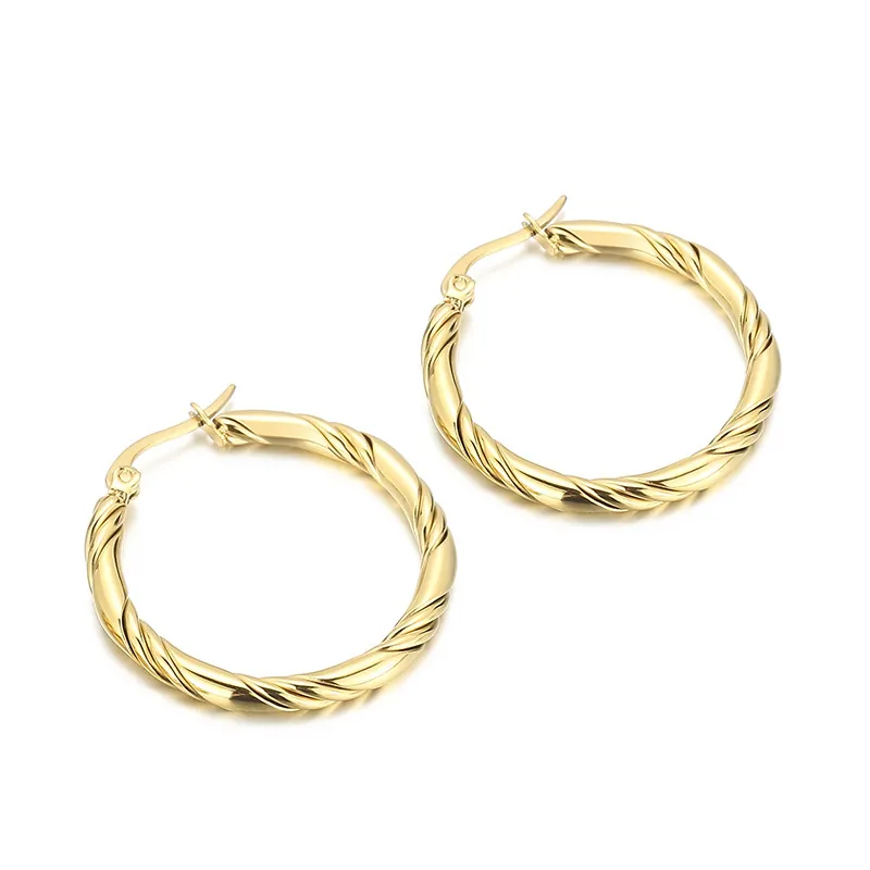 Orecchini A Cerchio Intrecciati Acciaio Inossidabile Spessi Intrecciati Tondi Oro Argento Oro Rosa Gioielli Di Moda Minimalisti Per Donne
