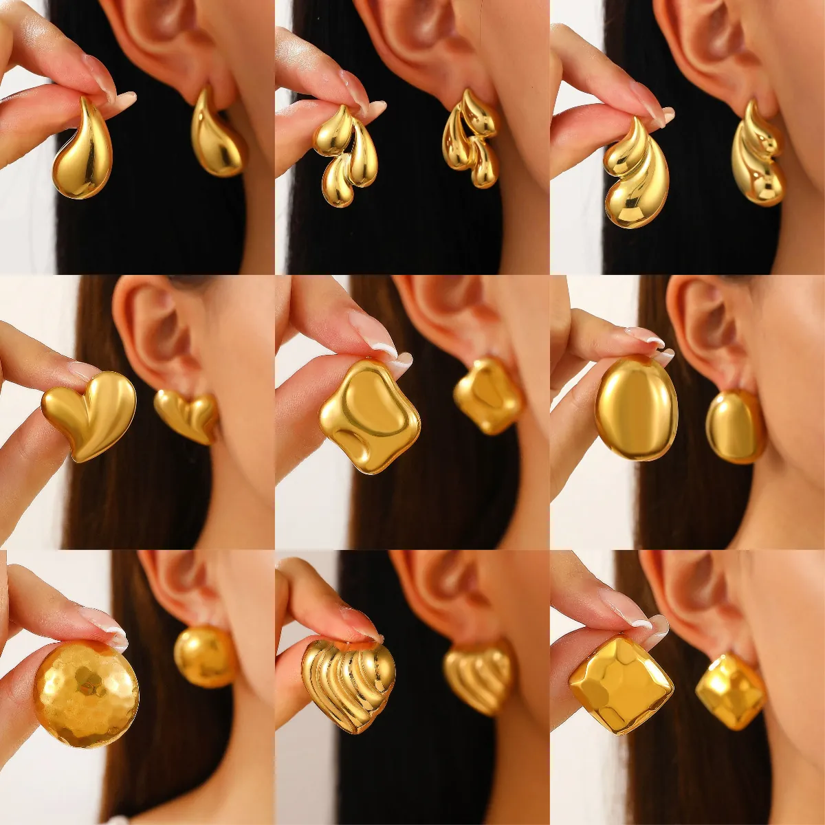 Stud Earrings Stainless Steel Heart Water Drop Oval Geometric Textured 18K Gold Plated Fashion Jewelry For Women