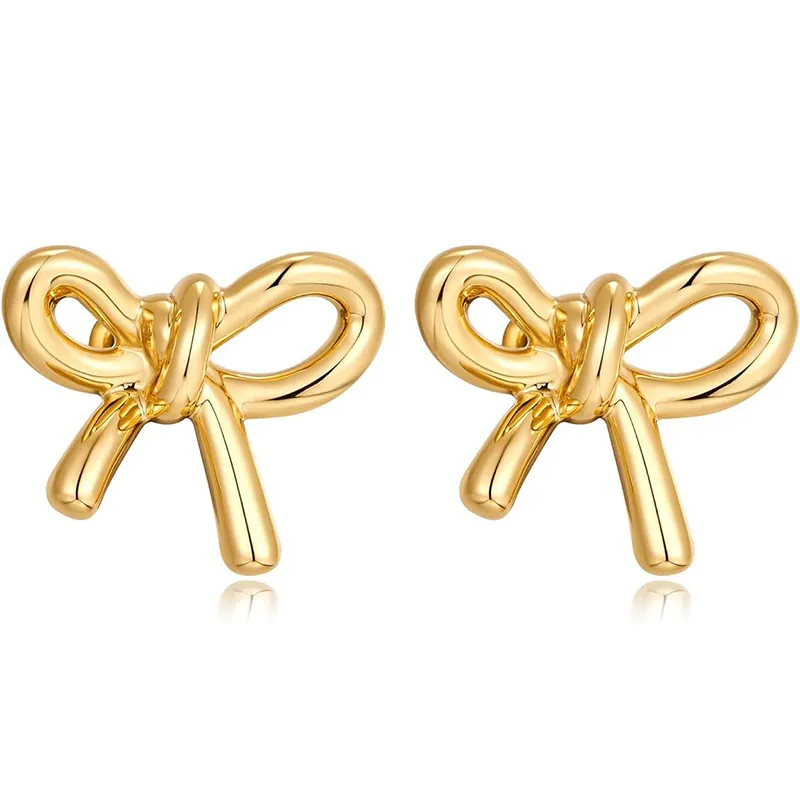Minimalist Bowknot Stud Earrings With Silver Earring Post Polished Mirror Alloy Jewelry For Women Sweet Elegant