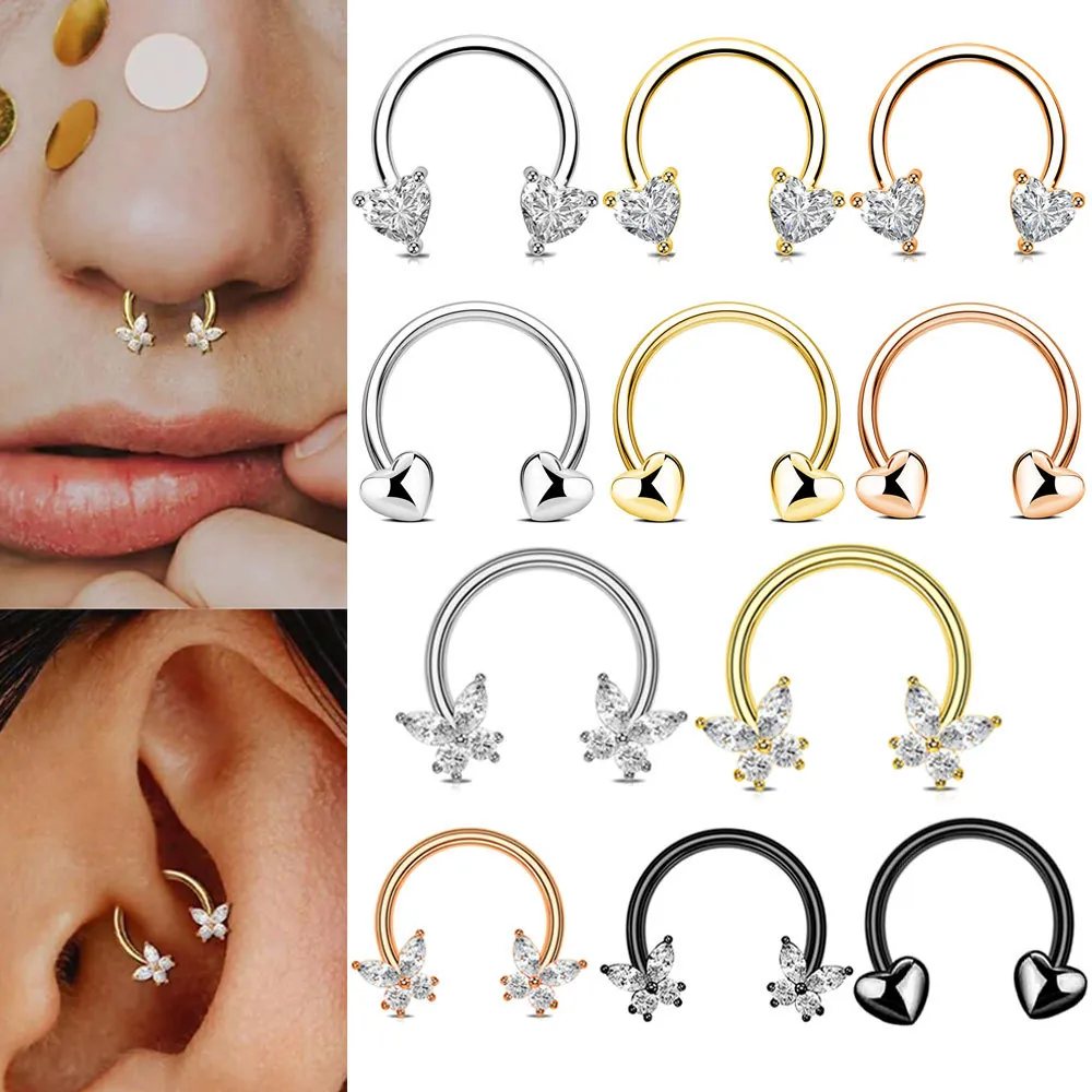 Edelstahl C-Form Herz Schmetterling Zirkonia Nasenring Hufeisen Ohrknorpelstecker Piercing Schmuck Für Damen Herren