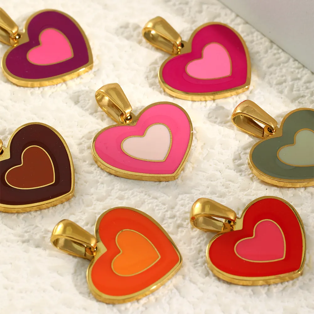 Heart Pendants 18K Gold Plated Stainless Steel Colorful Enamel Charms For DIY Jewelry Making Accessories Sweet Style