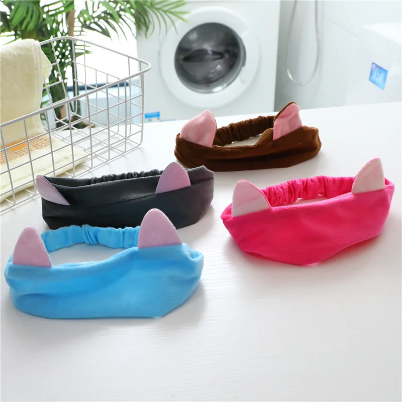 Bandeau Oreilles Chat Lapin Polaire Corail Douce Bande Cheveux Élastique Pour Lavage Visage Maquillage Spa Douche Femmes Filles