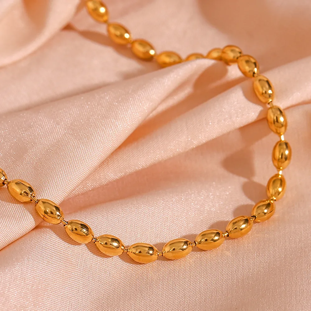 Minimalist Oval Bead Chain Necklace 18K Gold Plated Stainless Steel Geometric Fashion Jewelry For Women