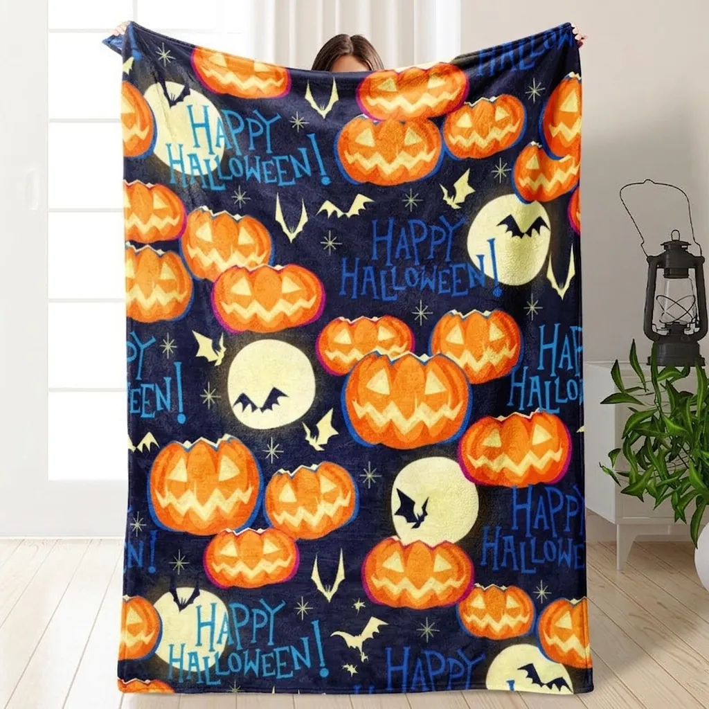 Coperta in Flanella di Halloween Fantasma Zucca Pipistrello Stampata Morbida Calda Coperta per Divano Letto Couch Home Decor Regalo di Festa