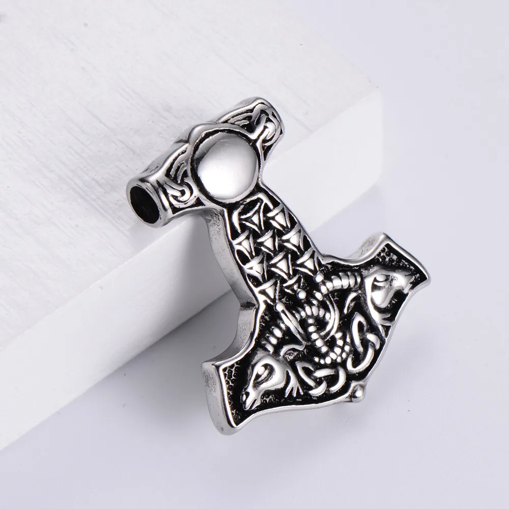 Pendentif Collier Marteau De Thor Mjölnir Acier Inoxydable 304 Massif Amulette Viking Mythologie Nordique Sculpture Chèvre
