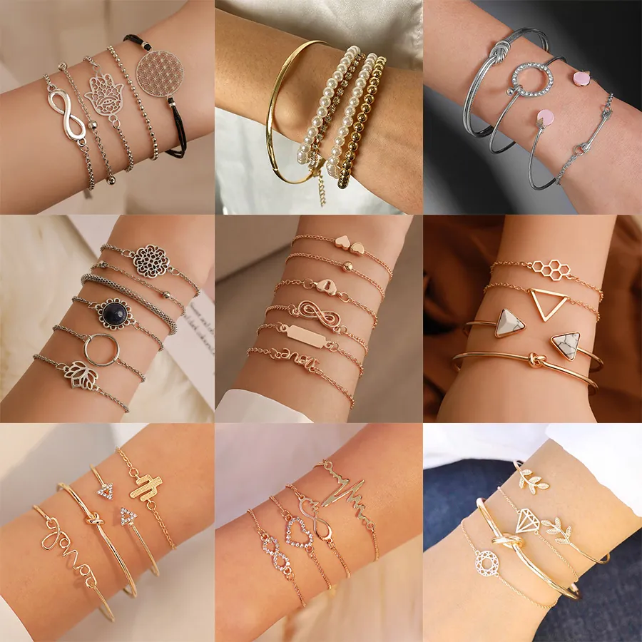 Böhmische Legierung Armbänder Für Damen Vergoldet Herz Unendlichkeit Geometrischer Charme Lagenlook Schmuck Modisches Accessoire