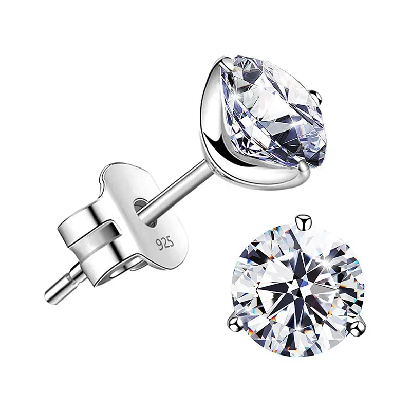 Orecchini A Lobo In Zirconia Taglio Rotondo Con 925 Sterling Silver Earring Post Gioielli Minimalisti Da Donna